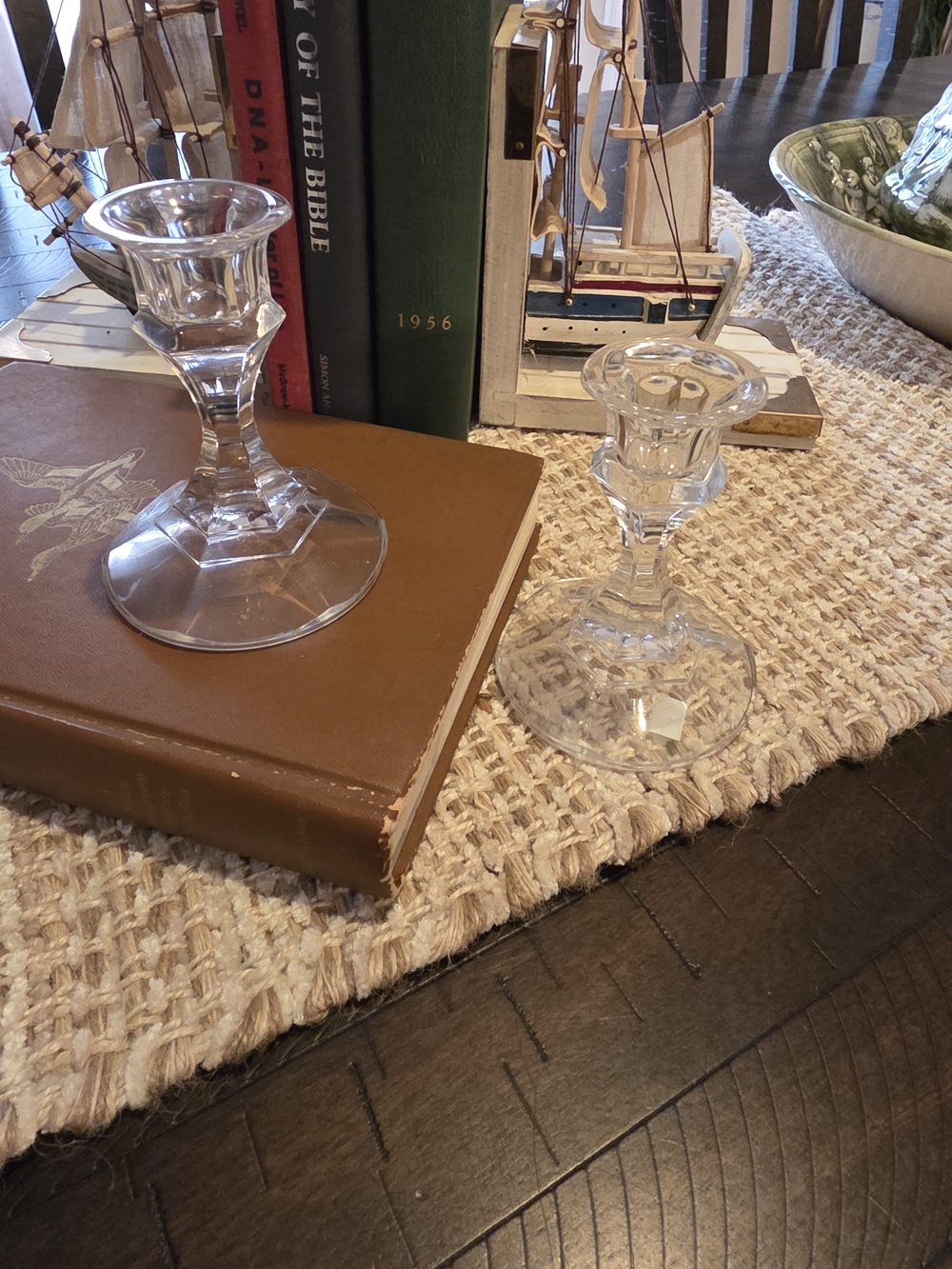 Set of Two Clear Glass Candle Holders
